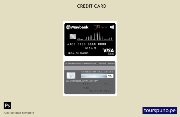 lista para imprimir plantilla de tarjeta infinita de visa MayBank de Filipinas